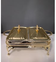 Lara Home Queen Anne Altın Kaplama İki Bölmeli Isıtmalı Yemek Servislik 41x28x19 cm
