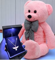 Büyük Boy Peluş Ayıcık ve Işıklı Kutuda 925 Ayar Gümüş Zümrüdü Anka Kuşu Kolye - Premium Hediye Seti (Model 1)