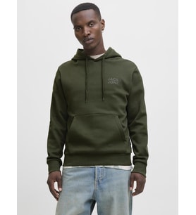 Jack & Jones Erkek Logo Baskılı Kapüşonlu Sweatshirt - Corp (Yeşil)