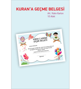 Kurana Geçme Harfleri Bitirme Belgesi Okuma Belgesi 10 Adet Karton