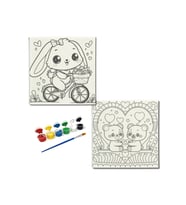 Okul Etkinliği-2'li Tuval Boyama Seti. 20x20 Cm Uv Baskı 6 Akrilik Boya 1 Fırça-model-223