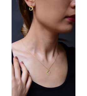 Papatya Silver 925 Ayar Gümüş Gold Atatürk Silüeti Kolye ve Küpe Set