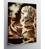 Kanvas Tablo Balık Yapan Aşçı Kedi
