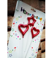 RED HEART CANDLE 2 ADET METALİK KIRMIZI KALPLİ PASTA MUMU 1 ADET YILDIZ MUM KALPLİ DOĞUM GÜNÜ MUMU