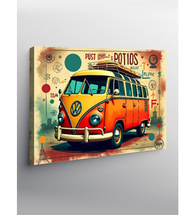 Kanvas Tablo Renkli Retro Minibüs Tasarımı