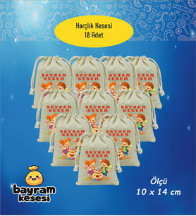 Bayram Harçlık Kesesi 10'lu – Baskılı Ham Bez Bayram Kesesi, Çocuklar İçin Bayram Hediyesi Model-6