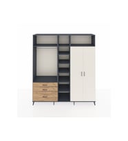 Hyperion Dolap 10 Raflı 3 Çekmeceli 2 Askılı 220x44x243 Antrasit-Aytaşı/Çam