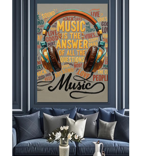 Kulaklık Müzik Yazılı Poster Dekoratif Kanvas - Mdf Ahşap Tablo