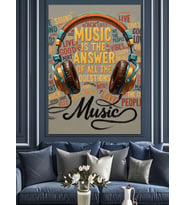 Kulaklık Müzik Yazılı Poster Dekoratif Kanvas - Mdf Ahşap Tablo