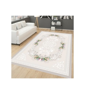 Rovigo Home Dijital Baskı Yıkanabilir Kaymaz Taban Salon Halısı RVG0658 (Krem)