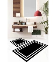 Siyah Çerçeve Desenli Banyo Halısı Klozet Paspas Seti BS033