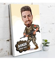 Asker İçin Karikatürlü Kanvas Tablo