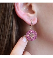 Fuşya Zirkon Taşlı Kutup Yıldızı Yuvarlak Rose Gold Kaplama Gümüş Küpe