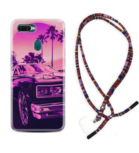 Oppo A5S A15 A16 A54 A55 A73 A74 Kılıf Boyun Asklı Rasta Silikon Mor Araba 1711