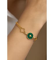 Çelik Gold Kadın Yeşil Mineli Yonca Bileklik
