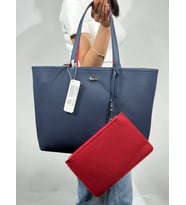 Kadın Omuz Çantası Cüzdanlı Fermuarız Büyük Size 30/48 Cm (Lacivert-Kırmızı)