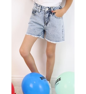Breeze Kız Çocuk Şort Jean Cepli Paçası Püskül Detaylı 5-9 Yaş, Açık Mavi