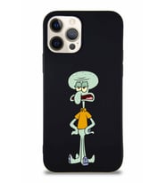 Apple iPhone 12 Pro Soft Premier Kapak Squidward Dokunaç Tasarımlı Silikon Kılıf - Siyah (Şeffaf)