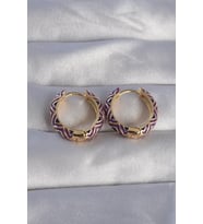 Pirinç Gold Renk Mor Etnik Desenli Halka Küpe - TJ-BKP9076