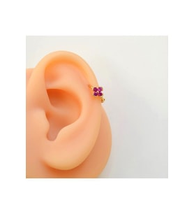 Fuşya Renk Çiçek Halka Piercing Helix Kıkırdak Forward Helix Piercing (Çok Renkli)