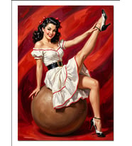 Pin Up Kadın Top Üzerinde Dekoratif Kanvas - Mdf Ahşap Tablo