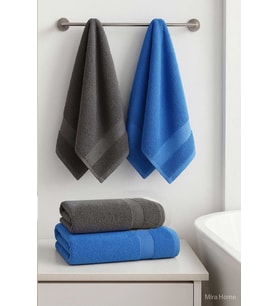 4 Parça Banyo Havlu Takımı %100 Pamuklu Dry Antrasit Mavi (Çok Renkli)