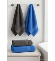 4 Parça Banyo Havlu Takımı %100 Pamuklu Dry Antrasit Mavi (Çok Renkli)