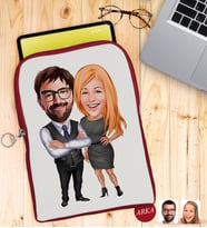 BK Gift Kişiye Özel Sevgililer Karikatürlü Taşınabilir Koruyucu Tablet Kılıfı & Organizer Çanta - Kırmızı-100