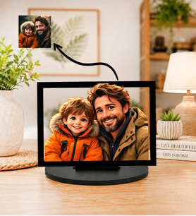 Kişiye Özel Baba Çocuk Çizgi Film Çerçevesi Fotoğraflı Baba Oğul Portresi, Babalar Günü Hediyesi