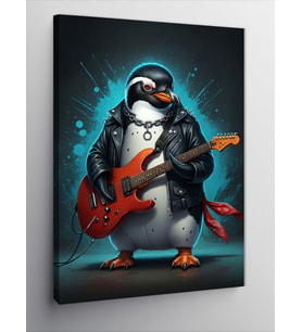 Kanvas Tablo Gitar Çalan Penguen