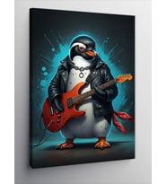 Kanvas Tablo Gitar Çalan Penguen