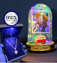 Size Özel Renkli Led Işıklı Fanus ve Işıklı Kutuda 925 Ayar Gümüş Lotus Kolye (Model 2)