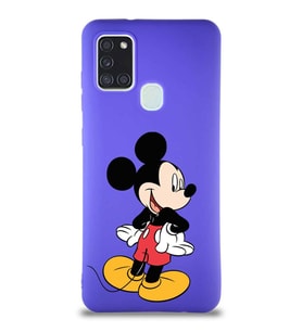 Samsung Galaxy A21S Soft Premier Kapak Mickey Mouse-D Tasarımlı Silikon Kılıf - Mor (Şeffaf)