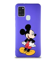 Samsung Galaxy A21S Soft Premier Kapak Mickey Mouse-D Tasarımlı Silikon Kılıf - Mor (Şeffaf)