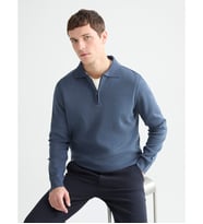 LCWAIKIKI Classic İndigo Polo Yaka Erkek Sweatshirt