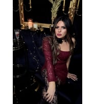 Bordo Tek Omuz Payet Mini Abiye Elbise