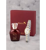 Polo Air Romen Rakamlı Kalp Charmlı Kadın Kol Saati Ve 55 ml Parfüm Bordo Kutsunda Set Gold Gümüş Renk ST-2191S3