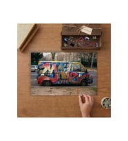 Rengarenk Boyalı Karavan Tasarımı 240 parça Ahşap Puzzle Ahşap Kutuda MP00236