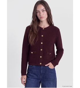 LCW Modest Bordo Bisiklet Yaka Kadın Triko Hırka
