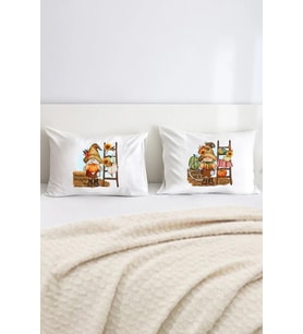 Sonbahar Gnomes Pumpkin Fall Pamuklu Çift Kişilik 50x70 cm Yastık Kılıfı Seti