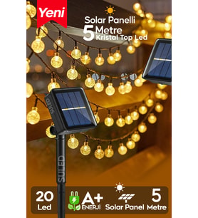 Kristal Toplar 5 Metre Solar Enerjili Bahçe Aydınlatması Led Işık Gün Işığı Dekoratif İç & Dış Mekan