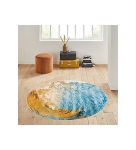 Eliana Home Baskılı, Yıkanabilir Kaymaz Taban Yuvarlak Halı LNA7149 120x120 cm (Mavi)