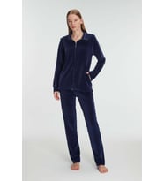 Kadın Lacivert Pamuklu Fermuarlı Sweatshirt Pantolon Pijama Takımı (Renksiz)