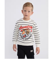 LCW Kids Ekru Bisiklet Yaka Çizgili Erkek Çocuk Sweatshirt