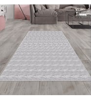 Gri Eskitme Desen Yıkanabilir Kaymaz Taban Leke Tutmaz Modern Salon Halısı ve Yolluk