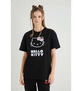 Lisanslı Baskılı Basic T-shirt Kalıp Pamuk (Siyah)