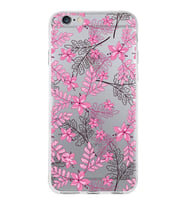 Apple iPhone 6 Plus Uyumlu Kapak Floral Pembe Tasarımlı Şeffaf Silikon Kılıf