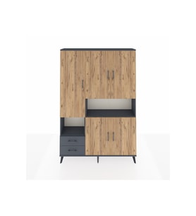 Arges Dolap 10 Raflı 2 Çekmeceli 5 Kapaklı 132x30x195 Antrasit-Çam/Antrasit