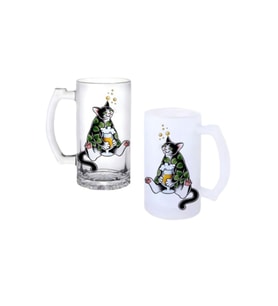 Ghostbastır Design Sarhoş Kedi Kulplu Bira Bardağı Buzlu veya Şeffaf Seçenekli 0194