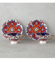 BK Gift Willow New Bone China 4 Parça 2 Kişilik Kahve Fincan Takımı 90 ml Renkli – Şık ve Zarif Fincan Seti